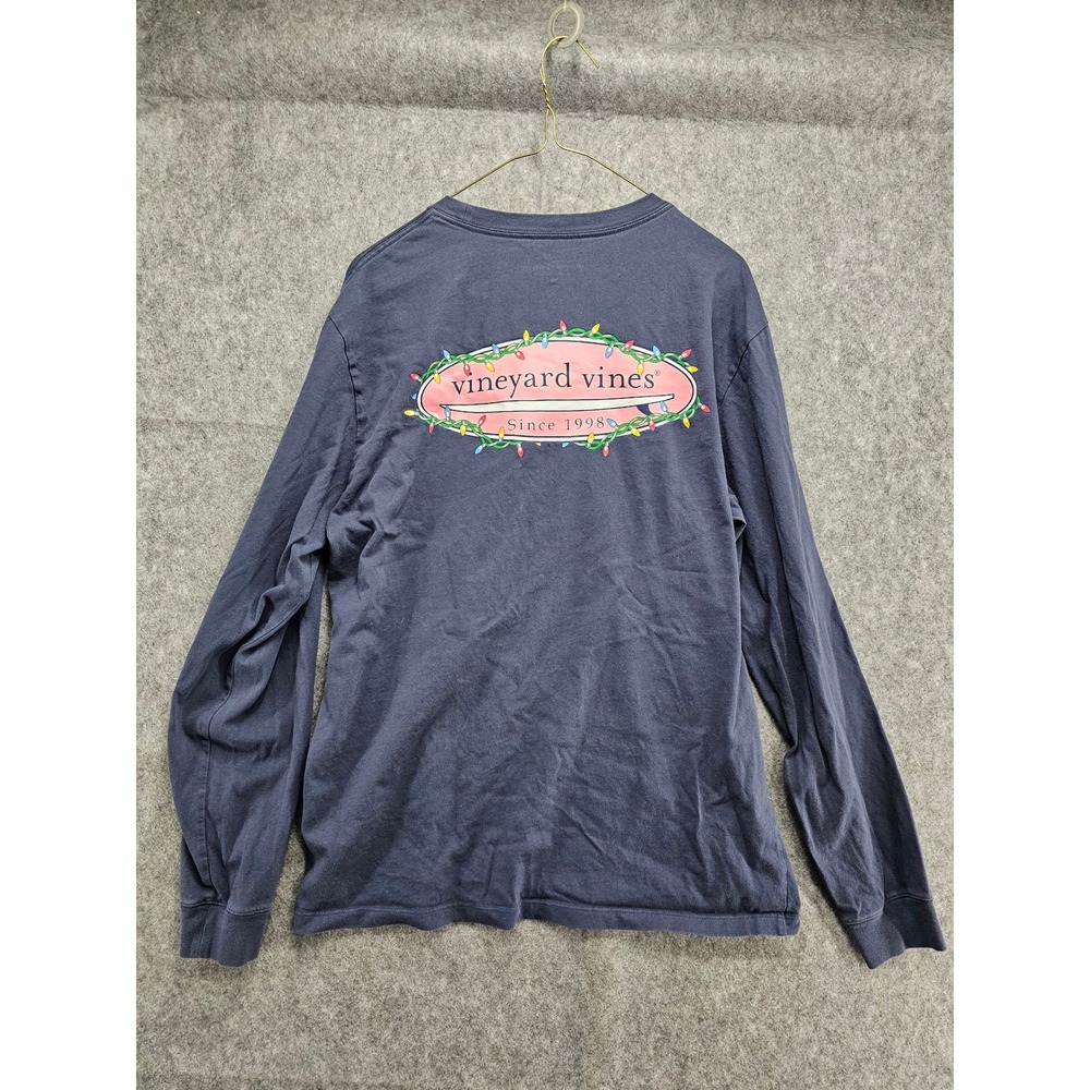 Vineyard Vines Mens Navy Christmas Surfboard Graphic Long Sleeve Pocket Tee M